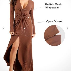 POPILUSH Long Sleeve Dress shapewear lined sexy plugs vneck long sleeve